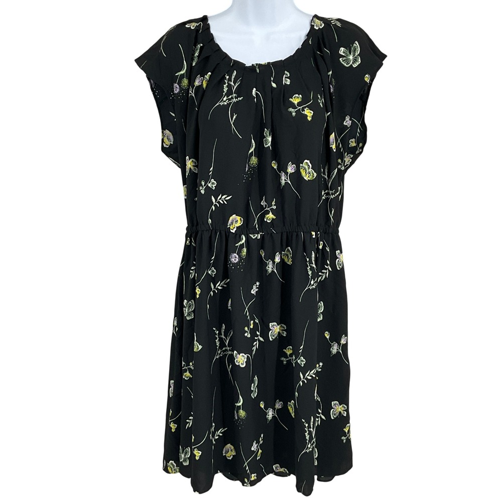 LC Lauren Conrad Dress Womens XL Black Butterfly Floral Coastal Whimsical Airy
